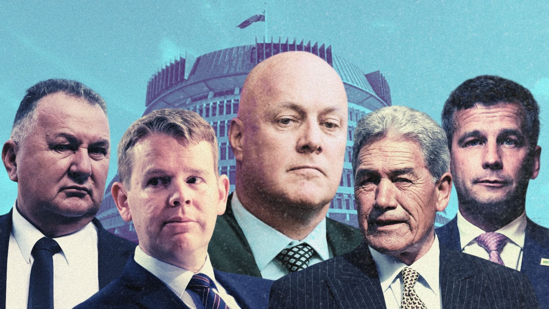 Election-themed collage with the Beehive building in the background